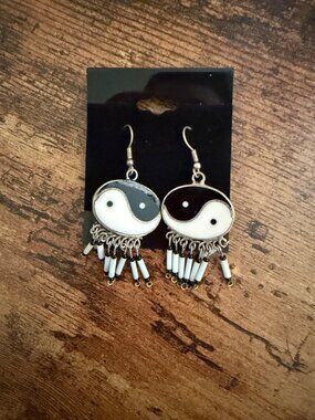 Mexico Silver Yin Yang Dangling Earrings